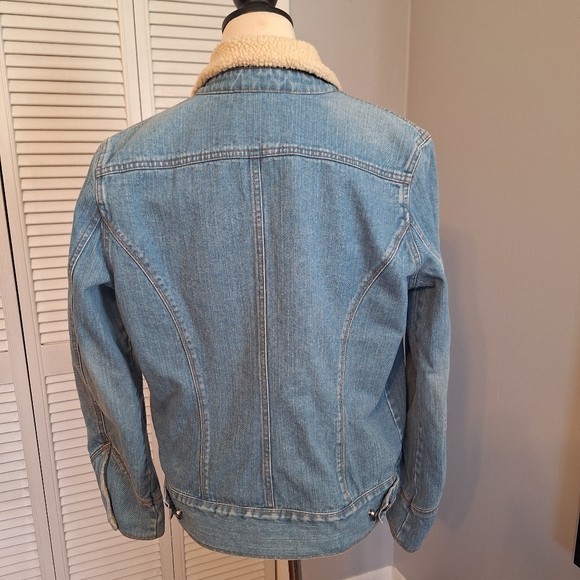 Vintage Calvin Klein Jeans Sherpa 100% Cotton Denim Jacket LG - Picture 3 of 6
